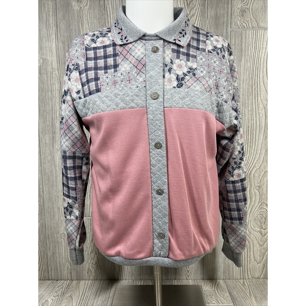 Vintage Season Ticket Floral Faux Button Shoulder Pads Sweater Womens SZ M